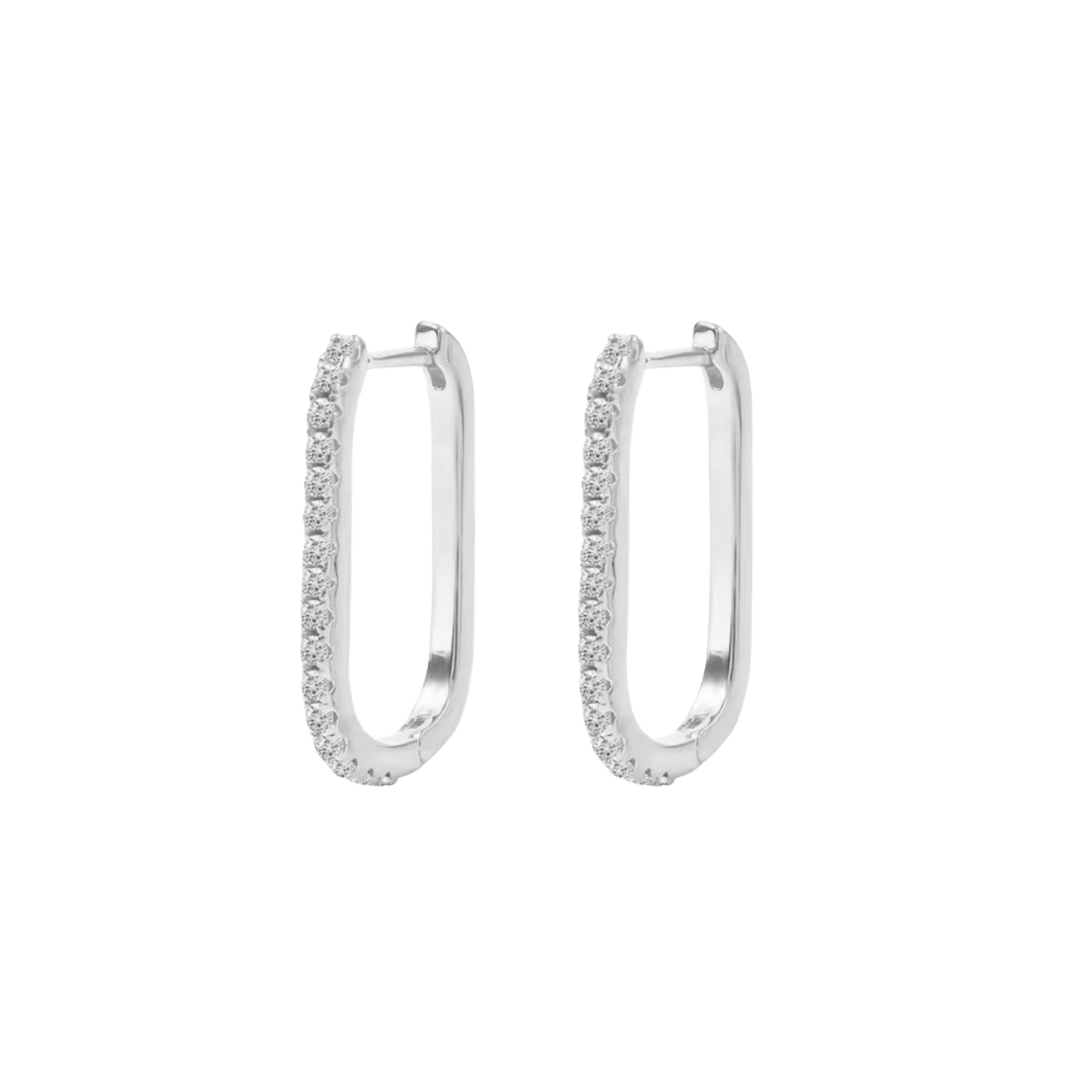 925 oval diamond hoops