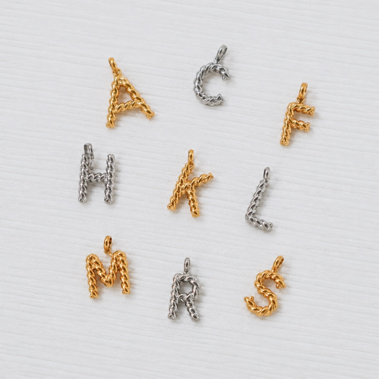 Twisted rope alphabet charms
