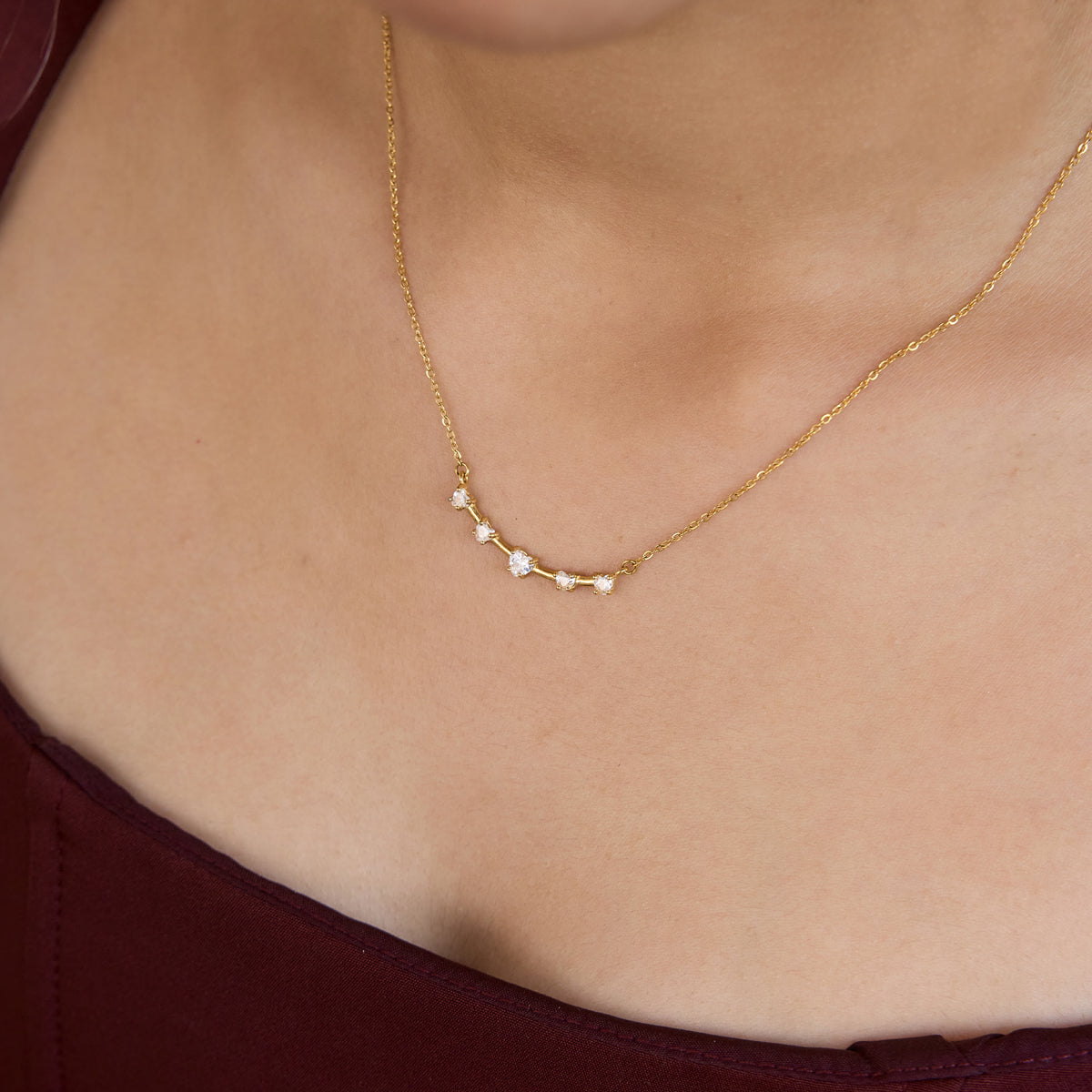 Amie Chain in gold worn