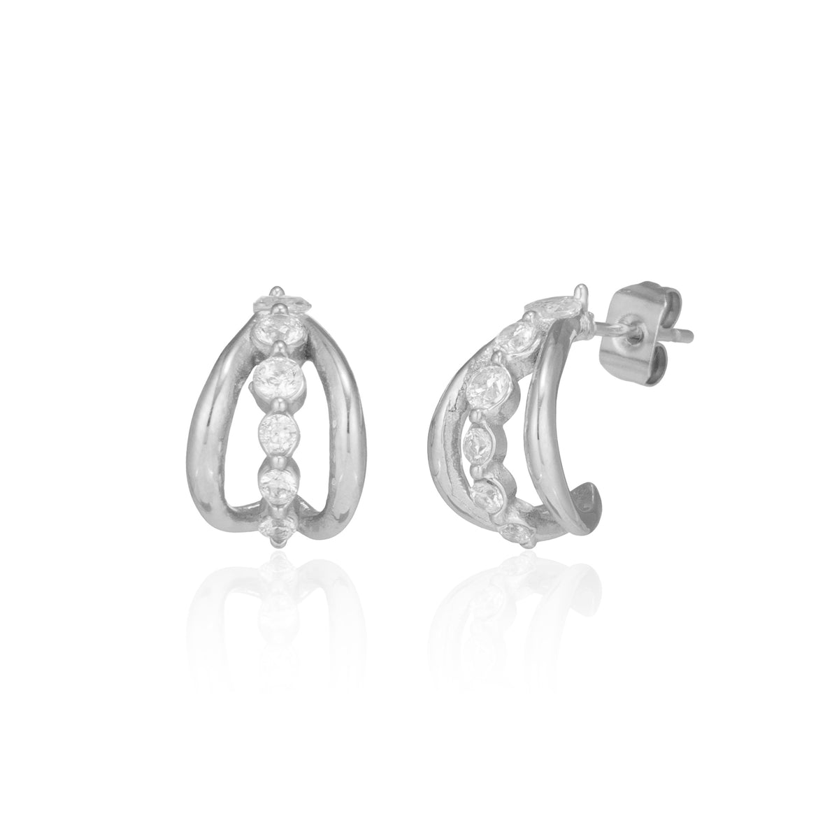 Diamond Bridge Hoops in silver on white