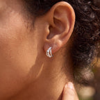 Diamond Bridge Hoops in silver worn close-up