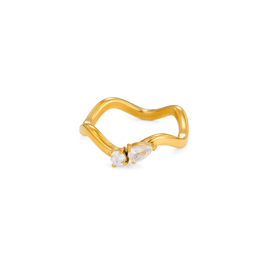 Diamond Wave Ring in gold on white