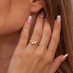 Diamond Wave Ring in gold worn close-up