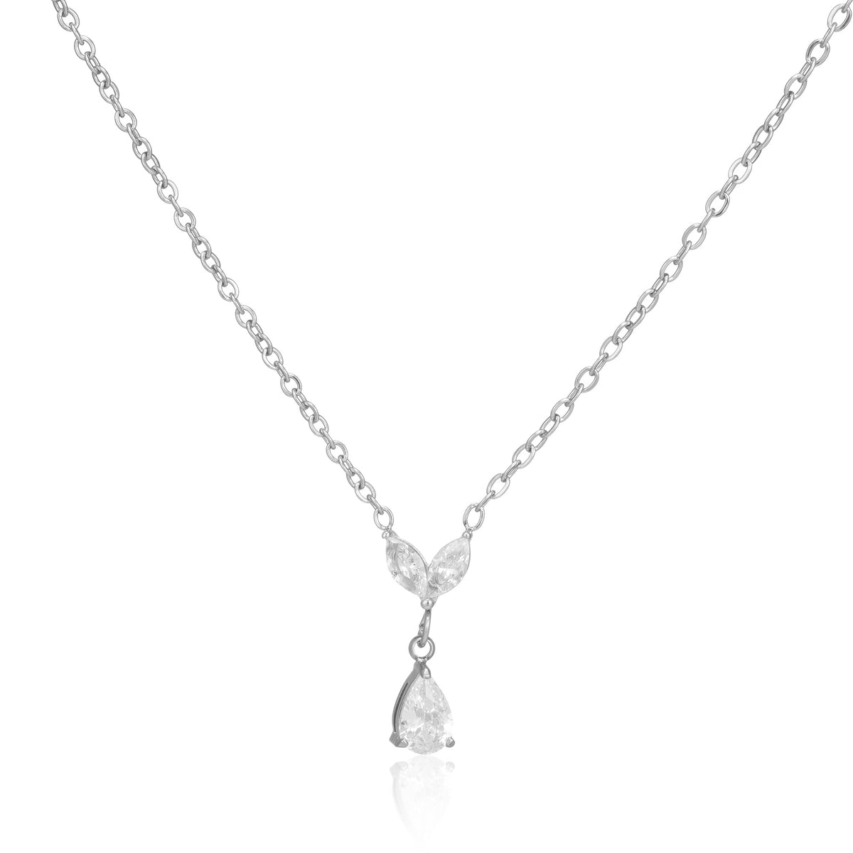 Halo Drop Chain in silver on white