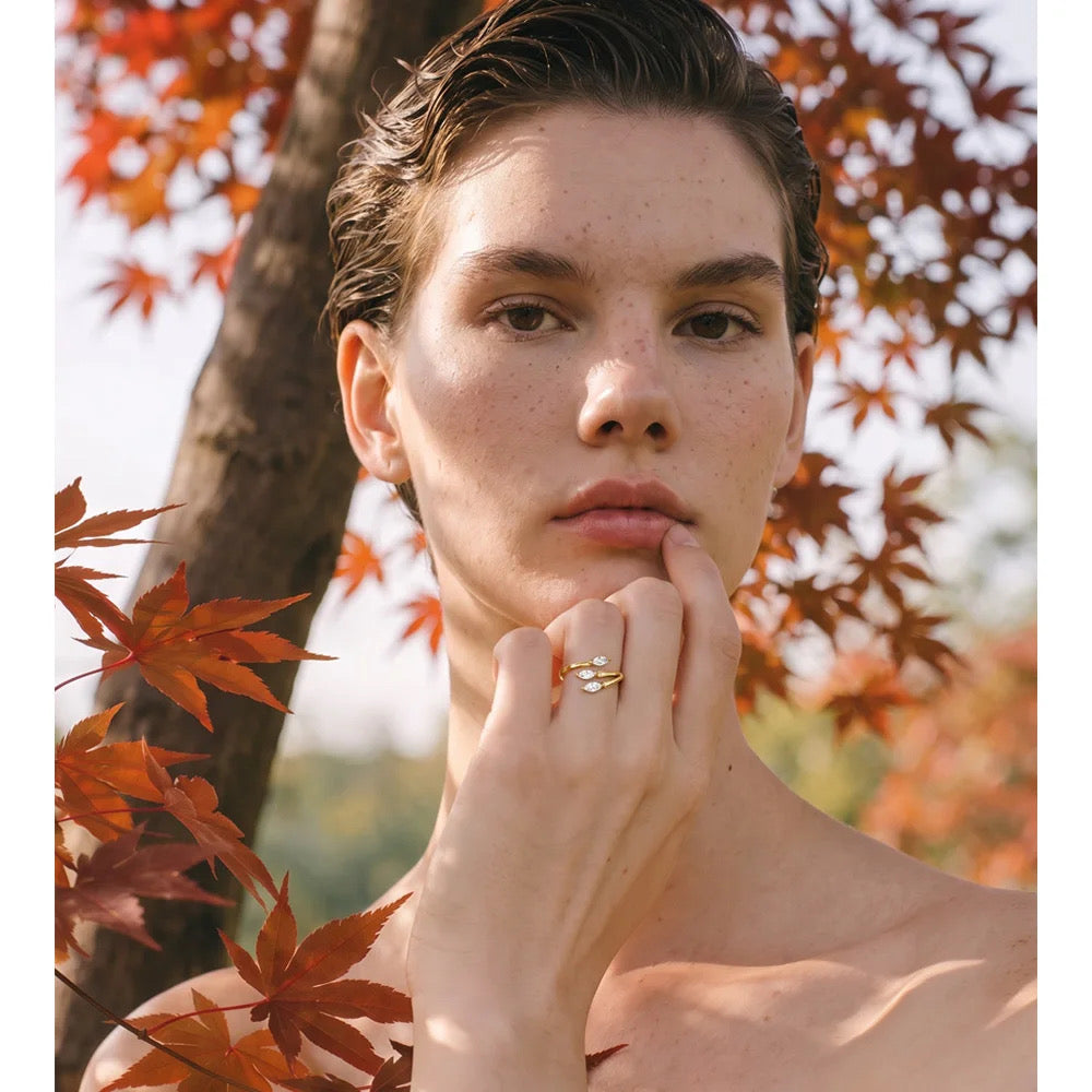 Ivy Ring in gold worn