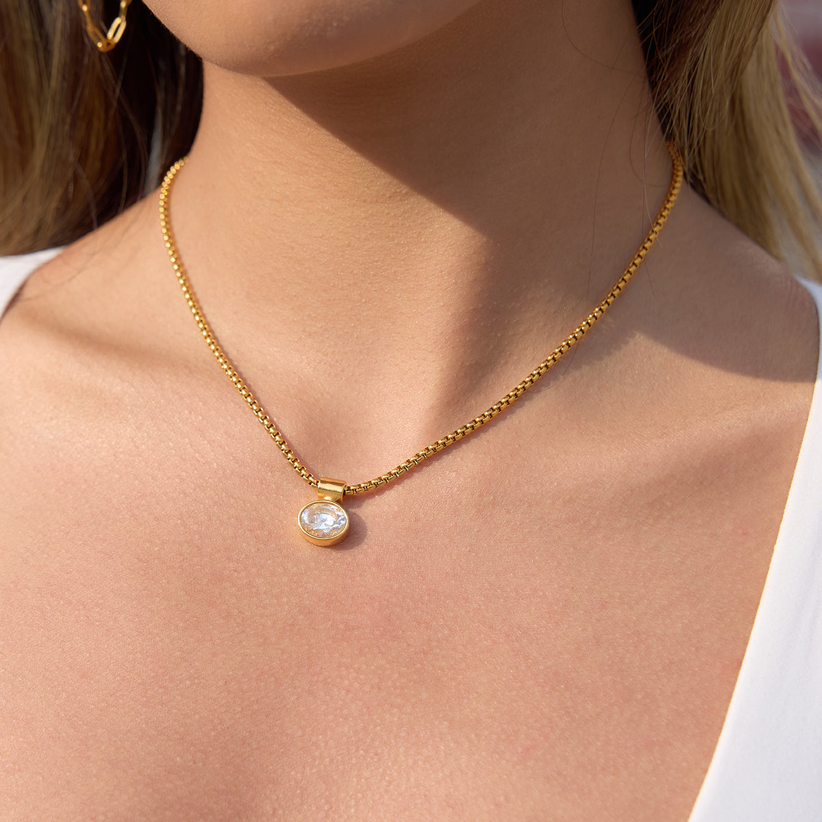 Miranda Chain in gold worn close-up