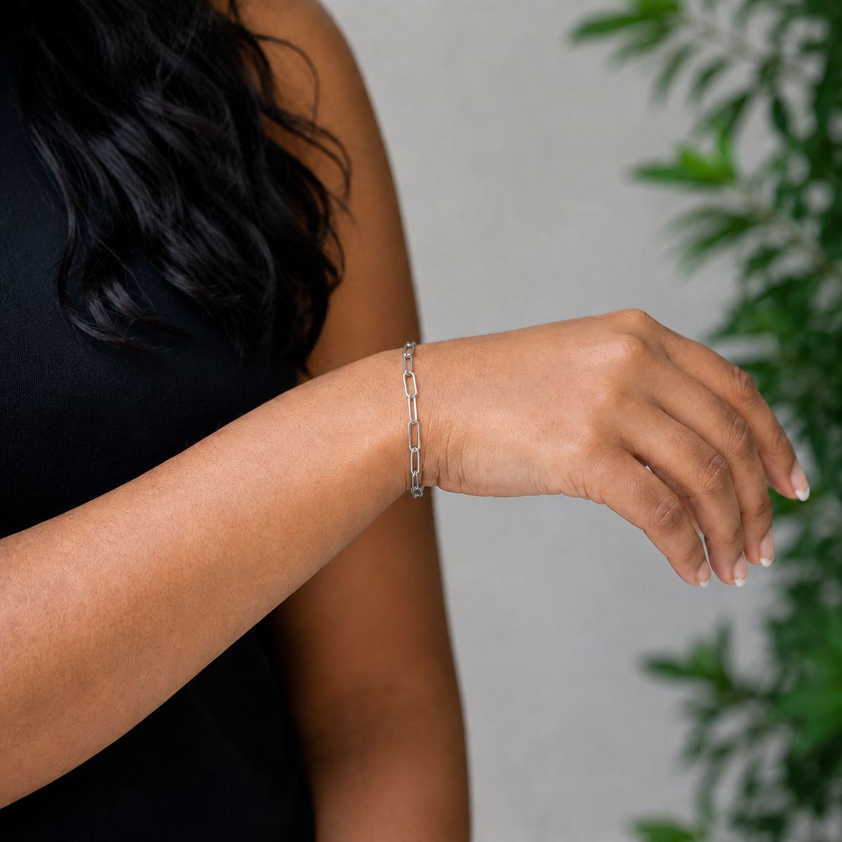 Paperclip Bracelet in Silver worn close-up
