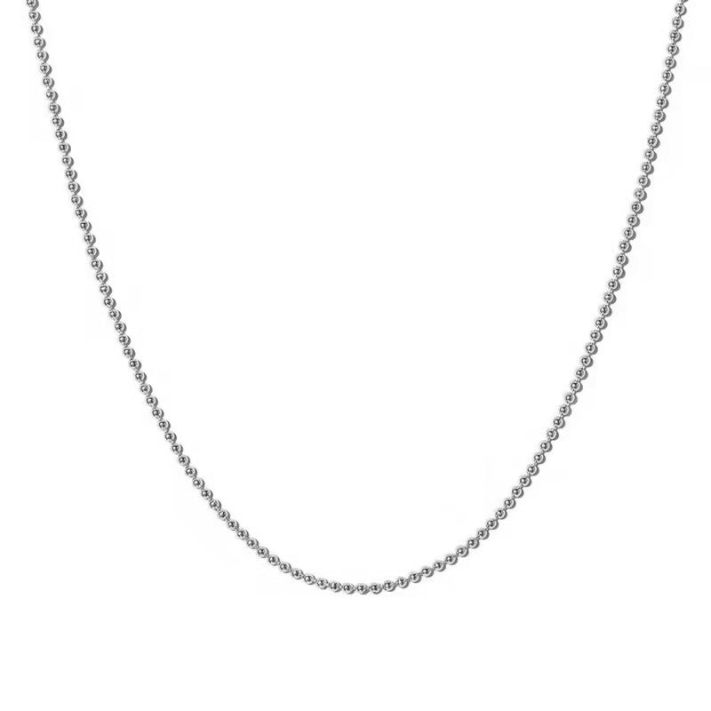 Silver Thin Bead Chain on white background