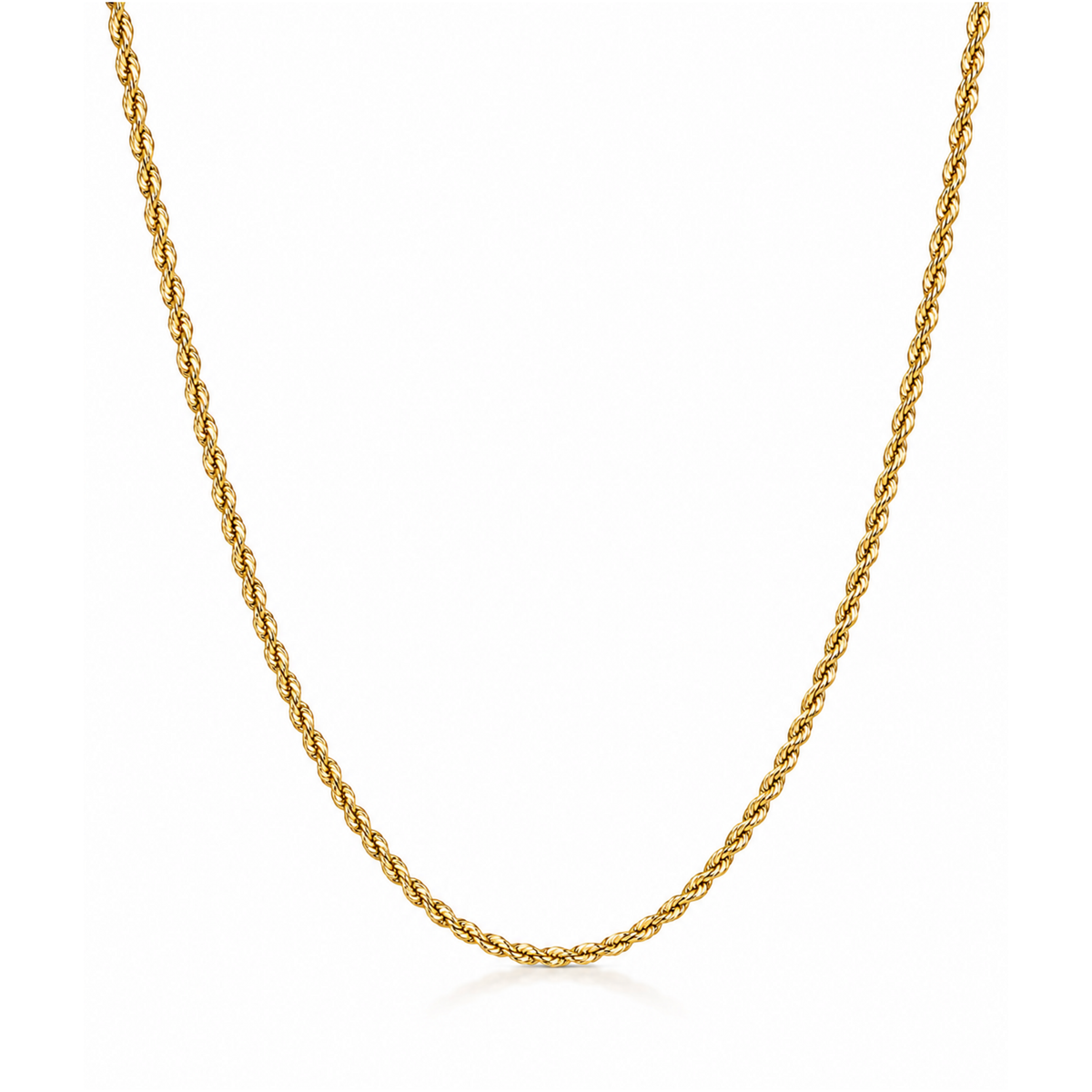 Thin Rope Chain in Gold on a clean white background