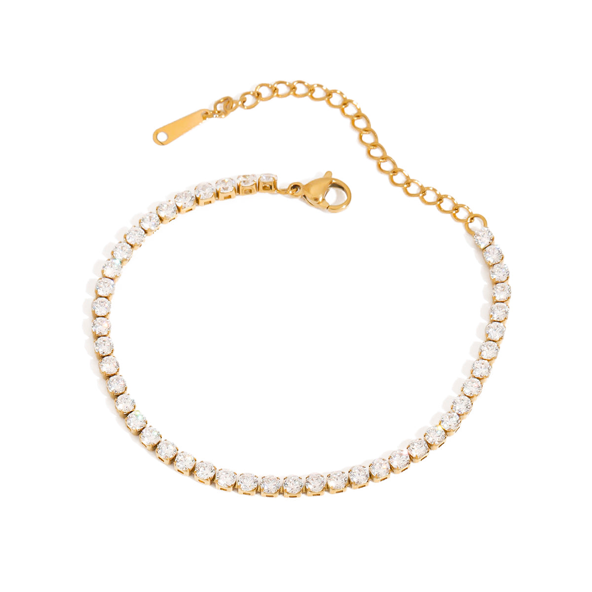 Thin Tennis Bracelet in gold on white