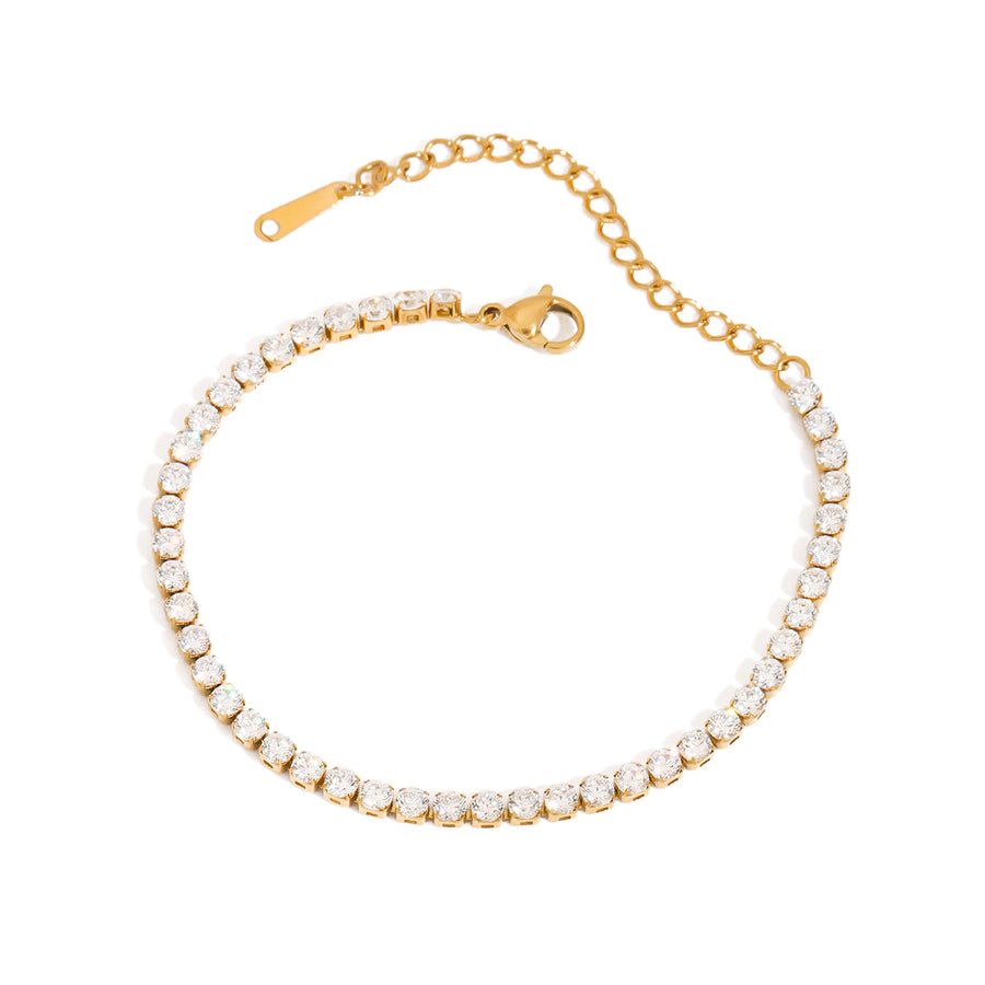 Thin Tennis Bracelet in gold on white
