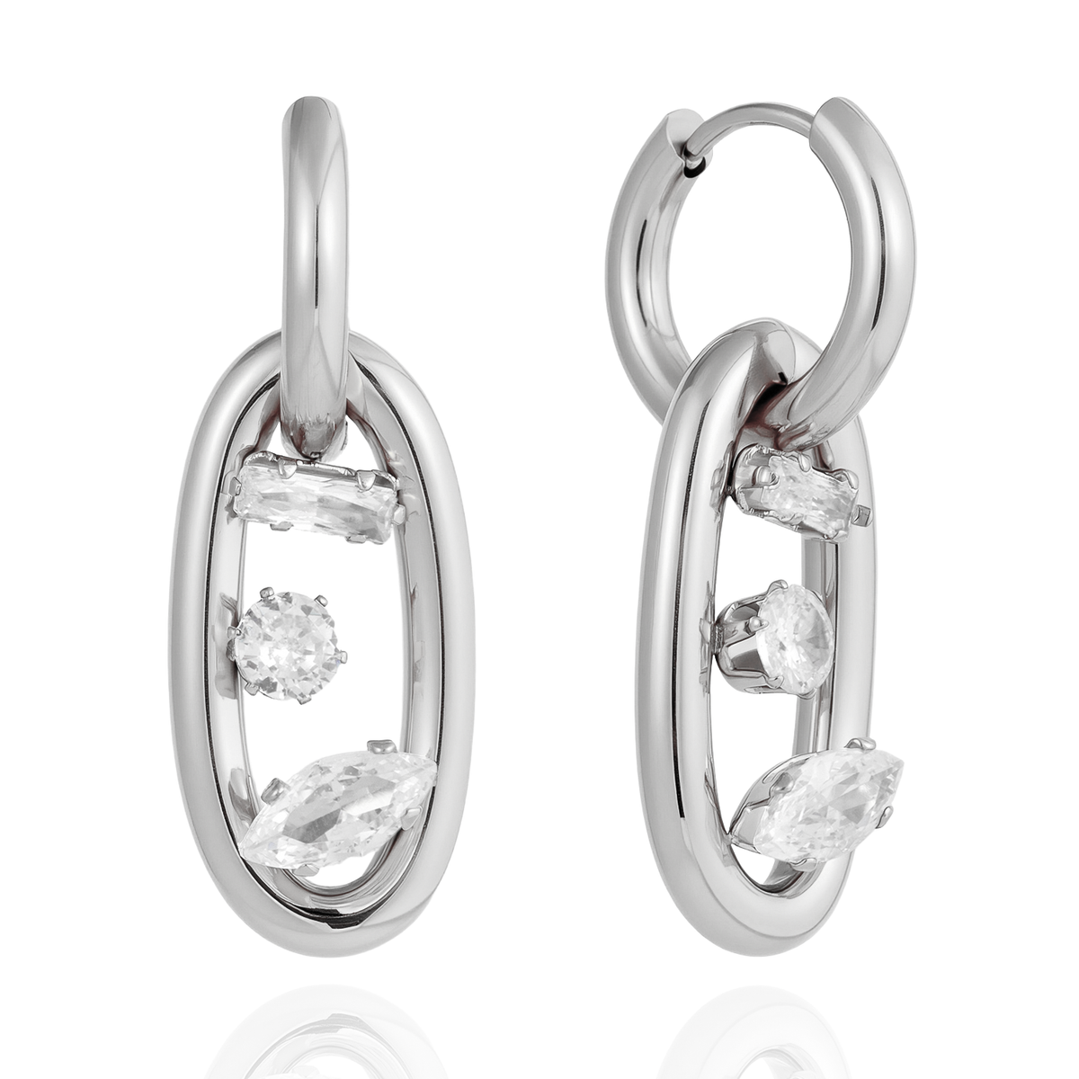 Trio Earrings in silver on white