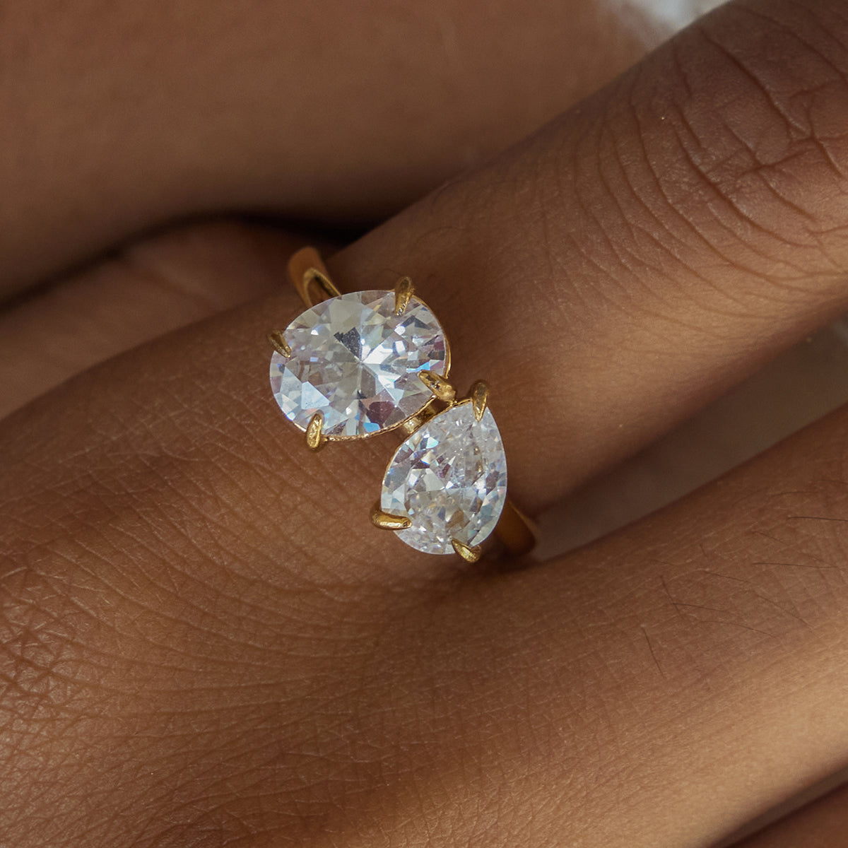 Twin Star Ring in gold worn close-up